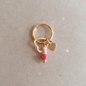 Charm hoop earring // Heart pink