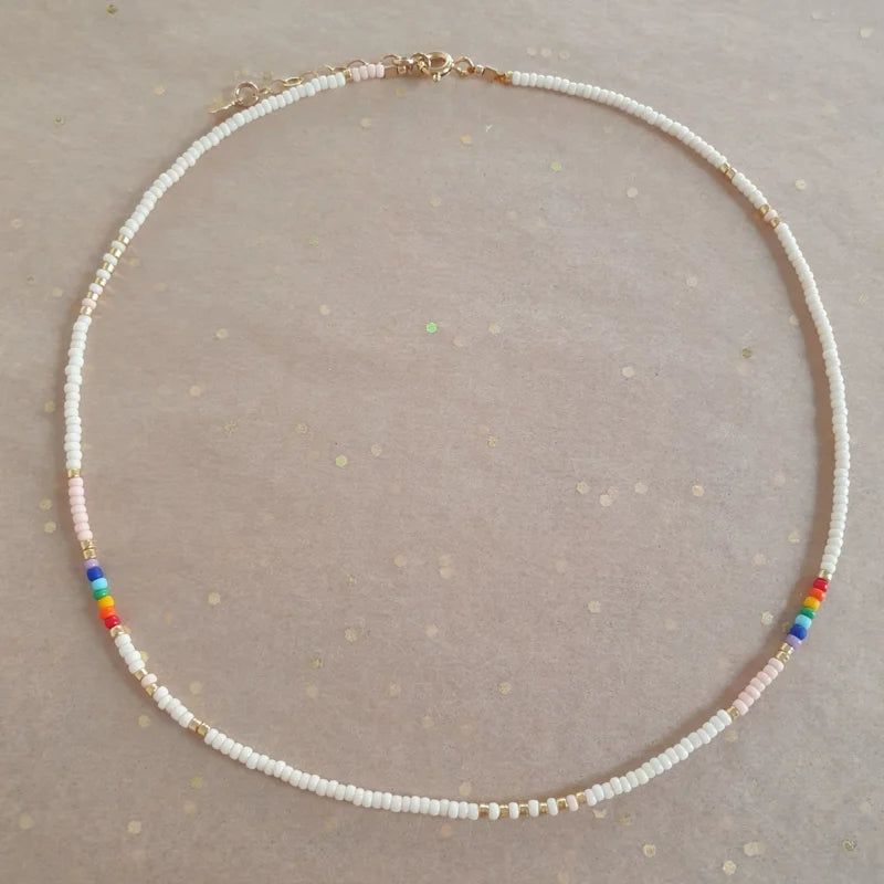 White Rainbow Necklace // Gold