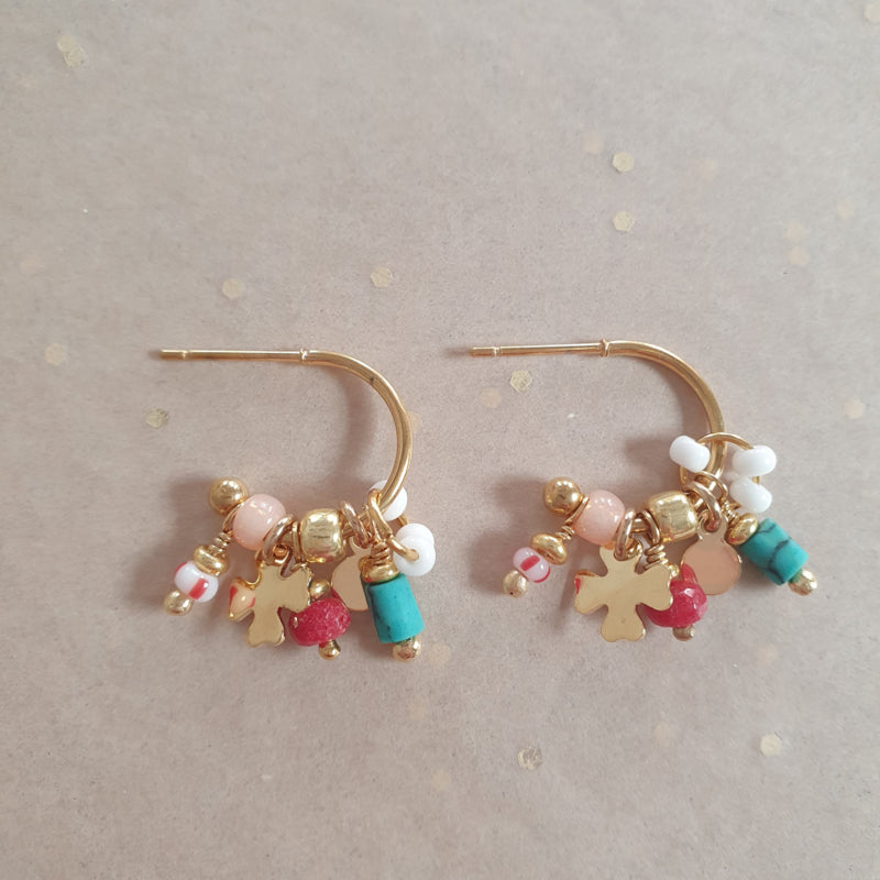Charm Hoop earrings // Turquoise red