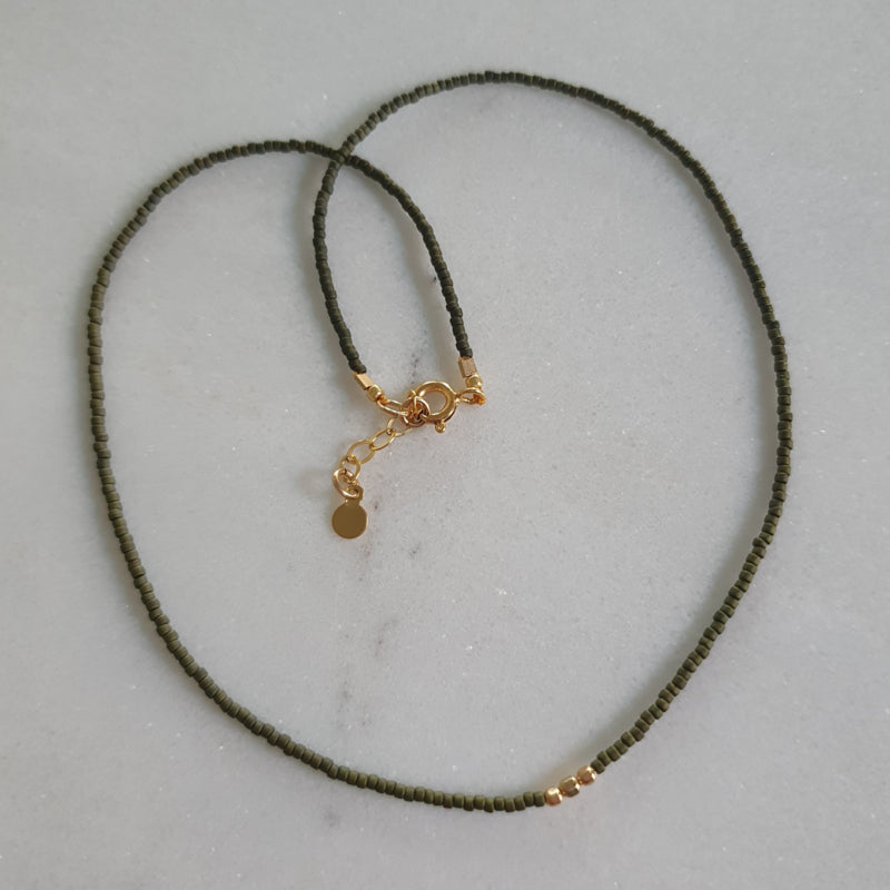 Minimalist necklace // Olive green gold